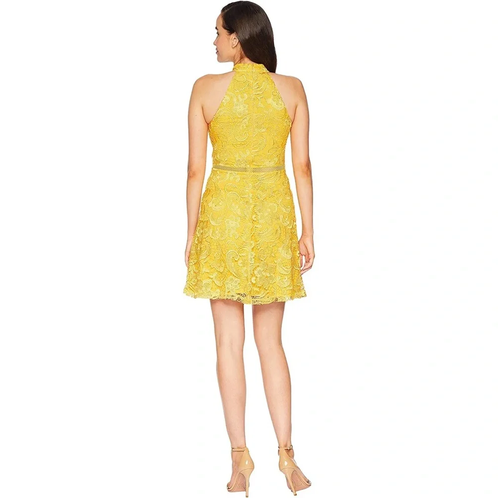 Alexia Admor mock neck fit and flare lace yellow dress size 8 - Picture 4 of 6